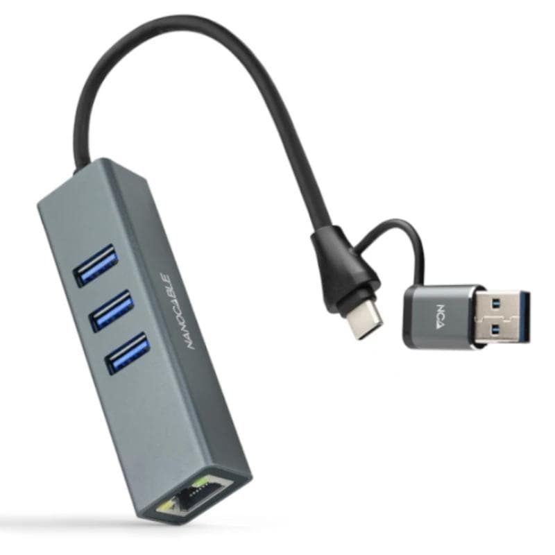 Nanocable Conversor USB-C+USB-A / M RJ45+ 3xUSB-A